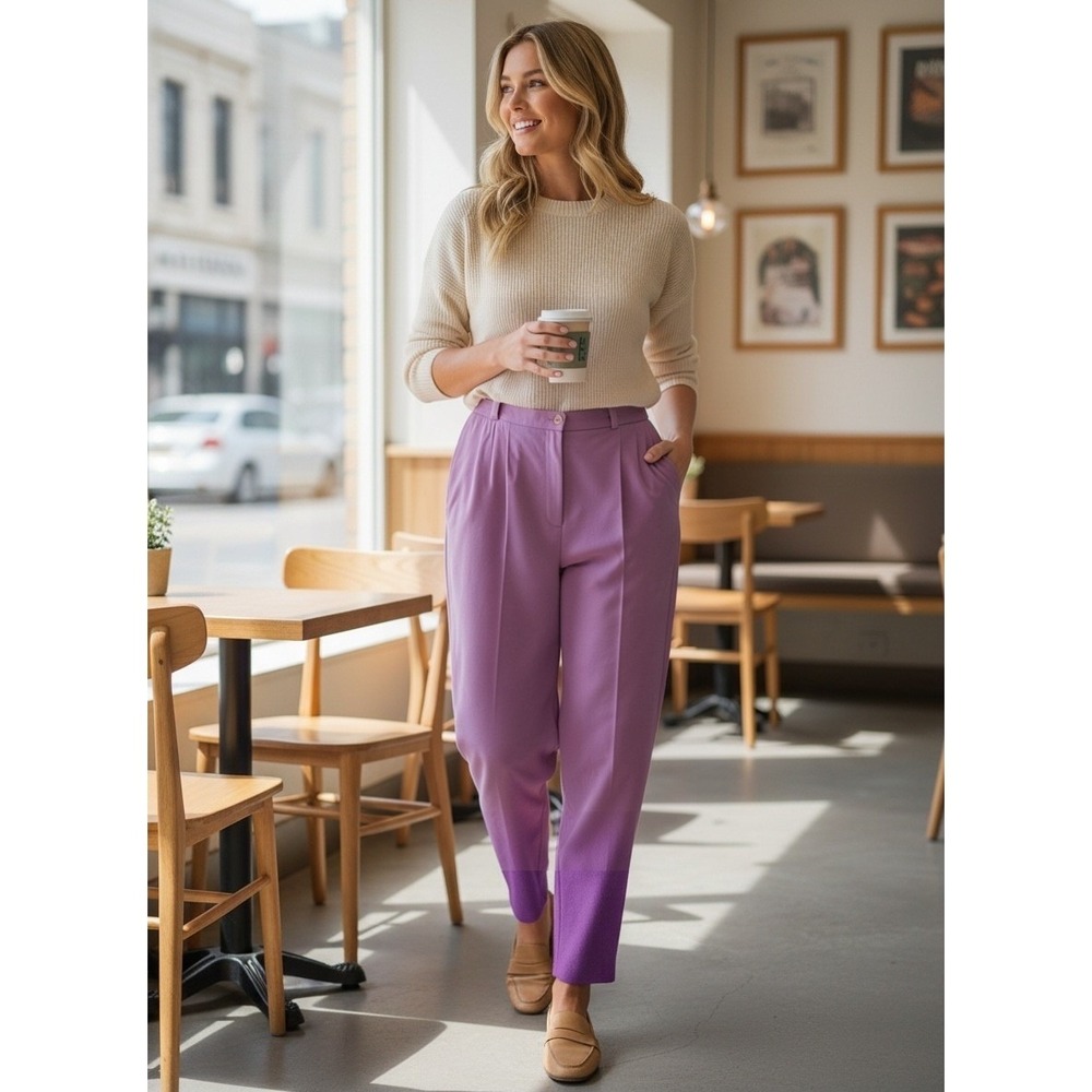 Harve Benard Wool Pleated Pants Womens 20W Purple High Rise Office Academia NWT